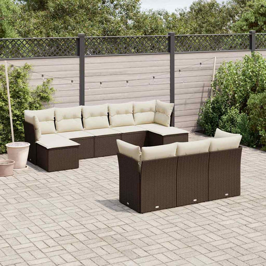 Set Divani da Giardino 10pz con Cuscini in Polyrattan Marrone - homemem39