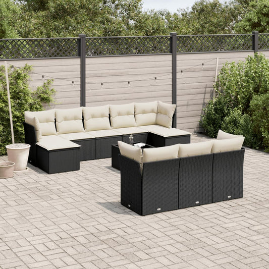 Set Divani da Giardino 11 pz con Cuscini in Polyrattan Nero - homemem39