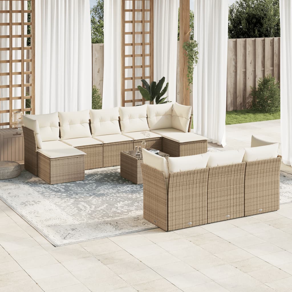 Set Divani da Giardino 11 pz con Cuscini Beige in Polyrattan - homemem39