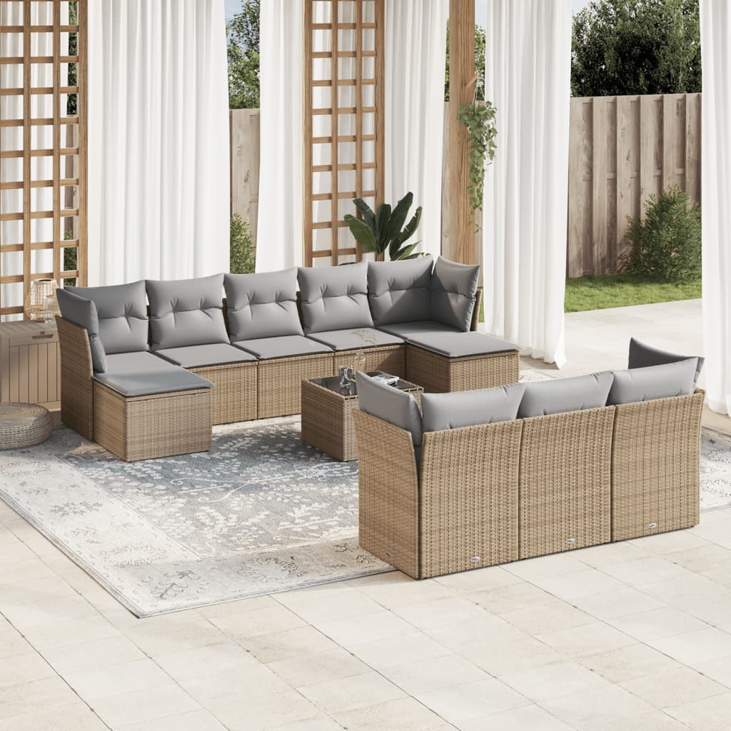 Set Divani da Giardino 11 pz con Cuscini Beige in Polyrattan - homemem39