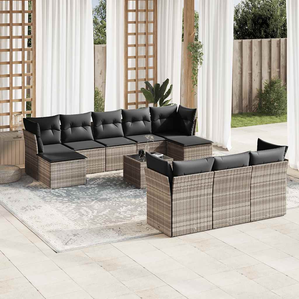 Set Divani da Giardino 11 pz con Cuscini in Polyrattan Grigio - homemem39