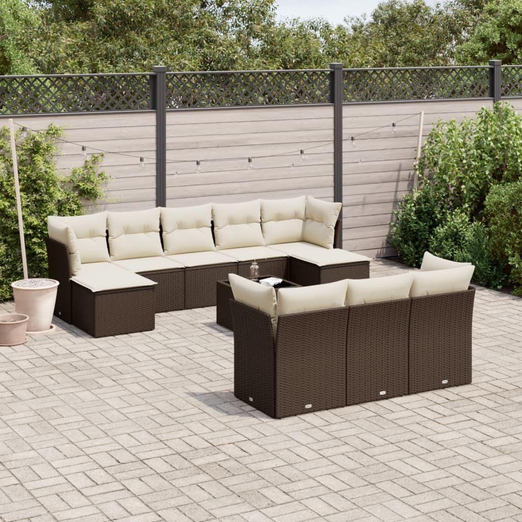 Set Divani da Giardino 11 pz con Cuscini Polyrattan Marrone - homemem39
