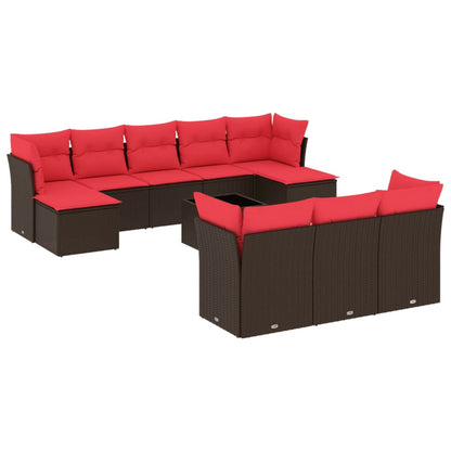 Set Divani da Giardino 11 pz con Cuscini Marrone in Polyrattan