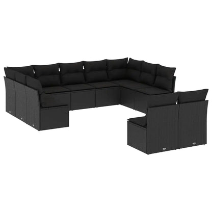 Set Divani da Giardino 11 pz con Cuscini in Polyrattan Nero - homemem39