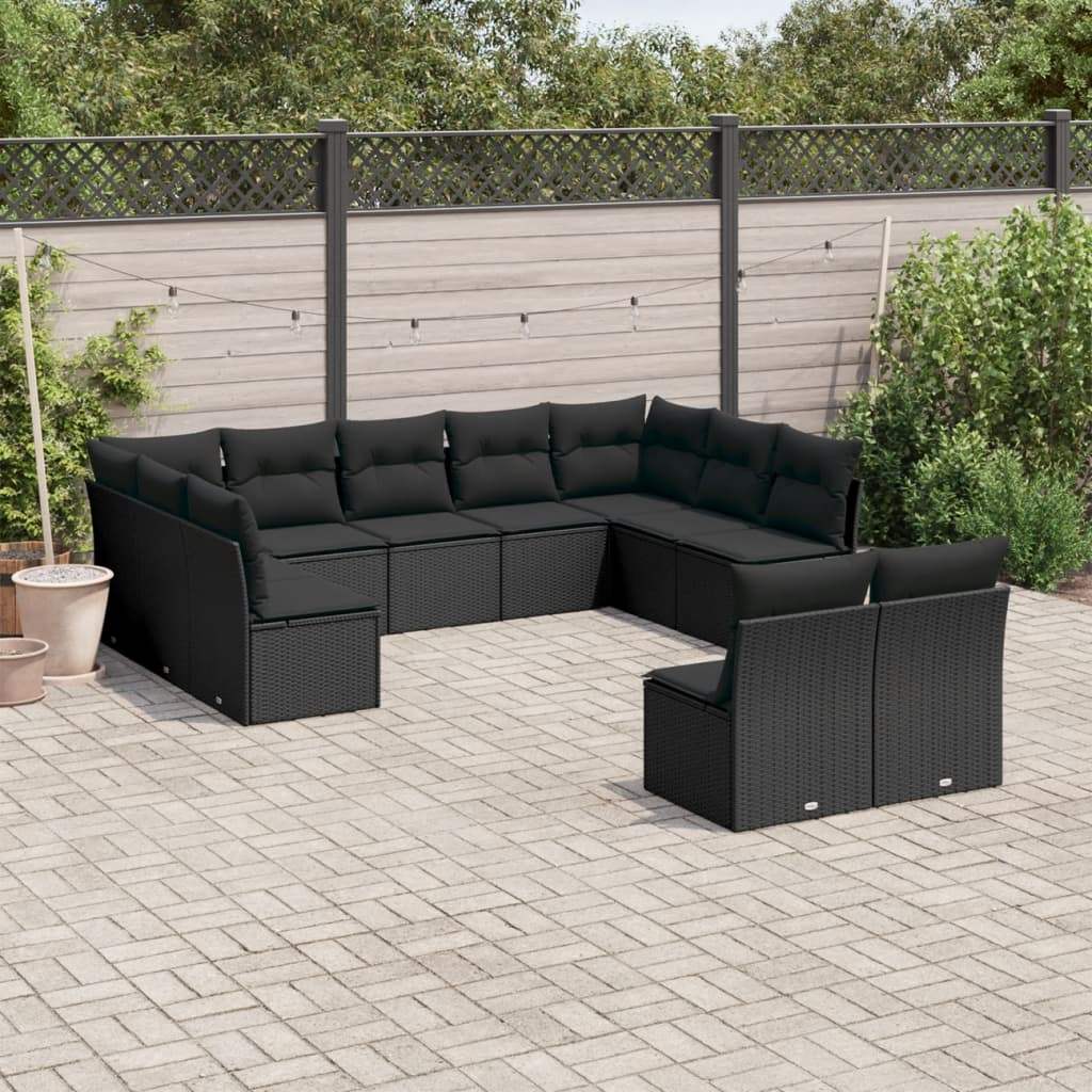 Set Divani da Giardino 11 pz con Cuscini in Polyrattan Nero - homemem39