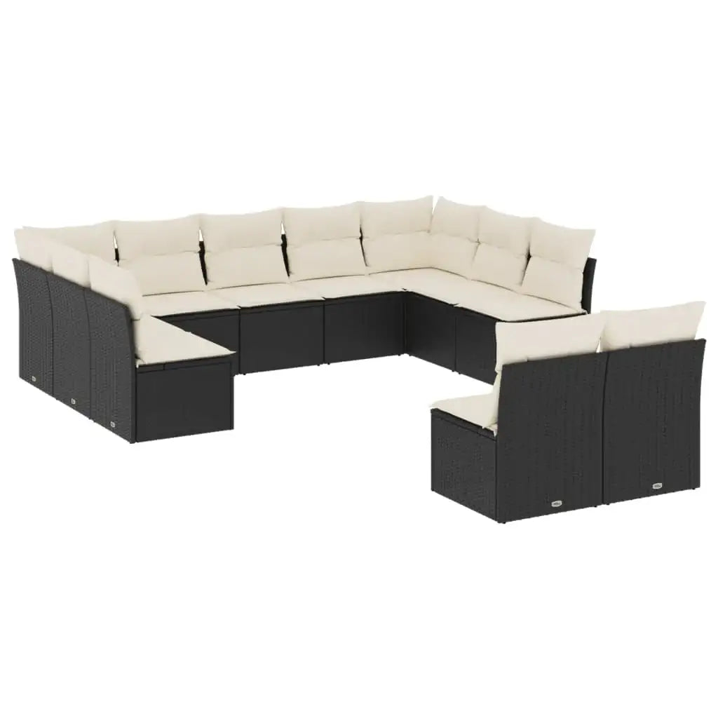 Set Divani da Giardino 11 pz con Cuscini in Polyrattan Nero - homemem39