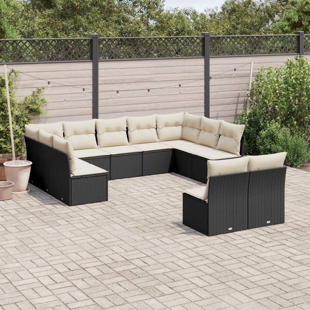 Set Divani da Giardino 11 pz con Cuscini in Polyrattan Nero - homemem39