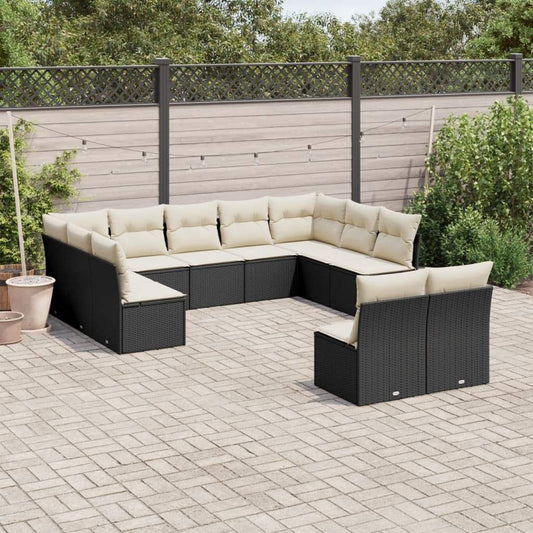 Set Divani da Giardino 11 pz con Cuscini in Polyrattan Nero - homemem39