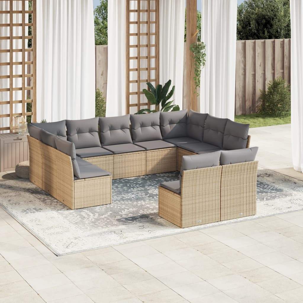 Set Divani da Giardino 11 pz con Cuscini Beige in Polyrattan - homemem39