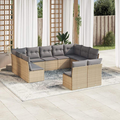Set Divani da Giardino 11 pz con Cuscini Beige in Polyrattan - homemem39