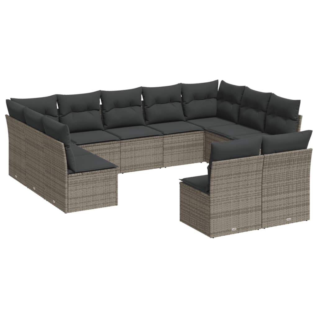 Set Divani da Giardino 11 pz con Cuscini in Polyrattan Grigio - homemem39