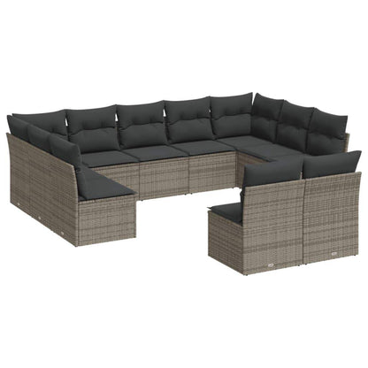 Set Divani da Giardino 11 pz con Cuscini in Polyrattan Grigio - homemem39