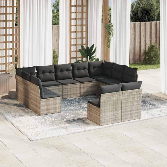 Set Divani da Giardino 11 pz con Cuscini in Polyrattan Grigio - homemem39