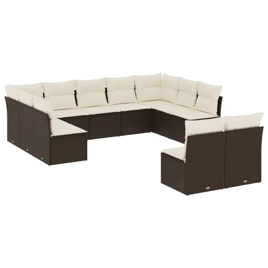 Set Divani da Giardino 11 pz con Cuscini Polyrattan Marrone - homemem39