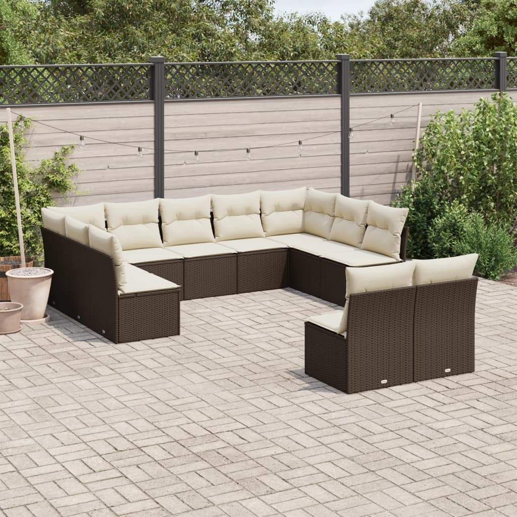 Set Divani da Giardino 11 pz con Cuscini Polyrattan Marrone - homemem39