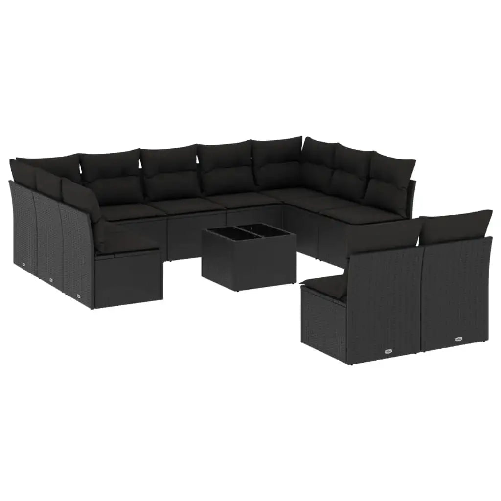 Set Divani da Giardino 12 pz con Cuscini Nero in Polyrattan - homemem39