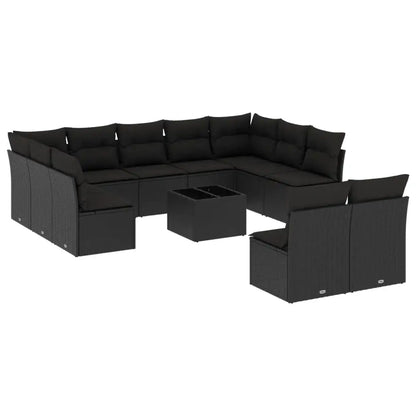 Set Divani da Giardino 12 pz con Cuscini Nero in Polyrattan - homemem39