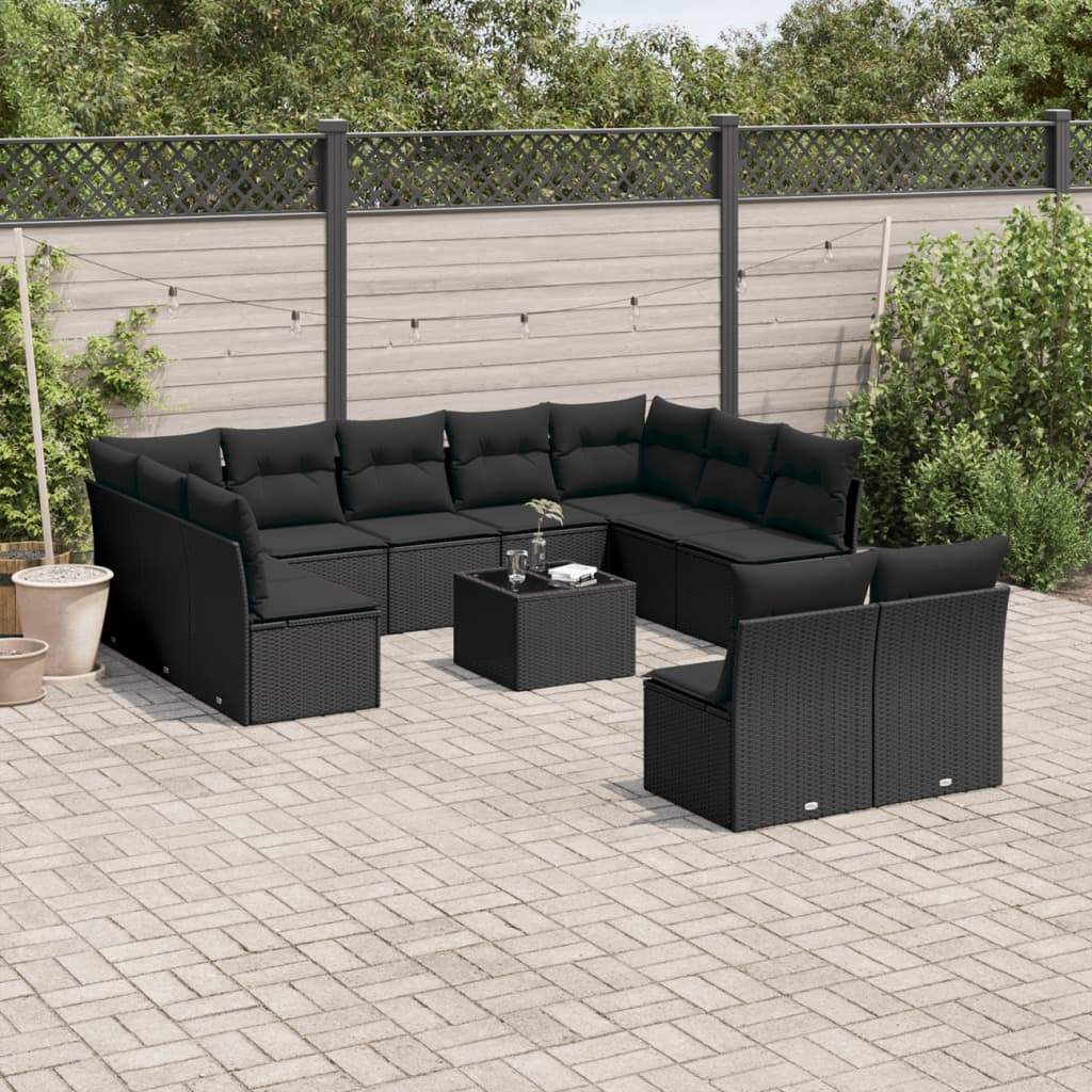 Set Divani da Giardino 12 pz con Cuscini Nero in Polyrattan - homemem39