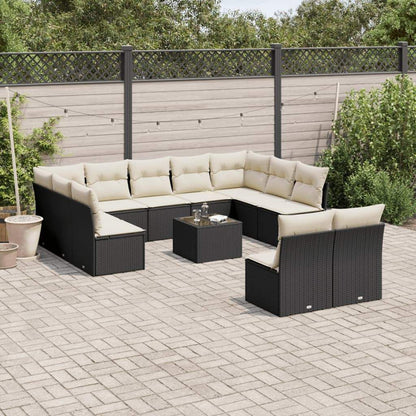Set Divani da Giardino 12 pz con Cuscini Nero in Polyrattan - homemem39