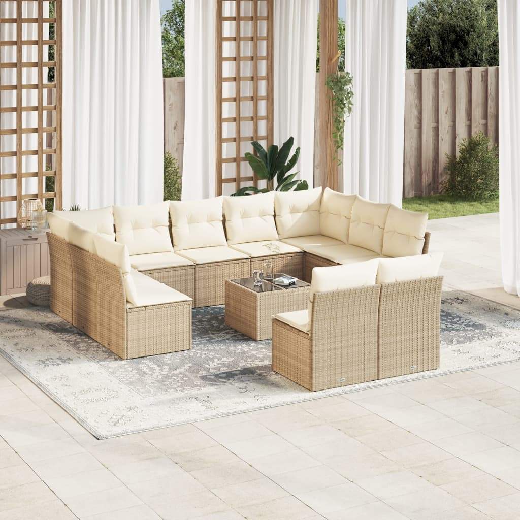 Set Divani da Giardino 12 pz con Cuscini Beige in Polyrattan - homemem39