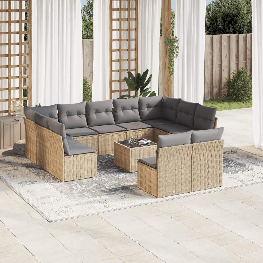 Set Divani da Giardino 12 pz con Cuscini Beige in Polyrattan - homemem39