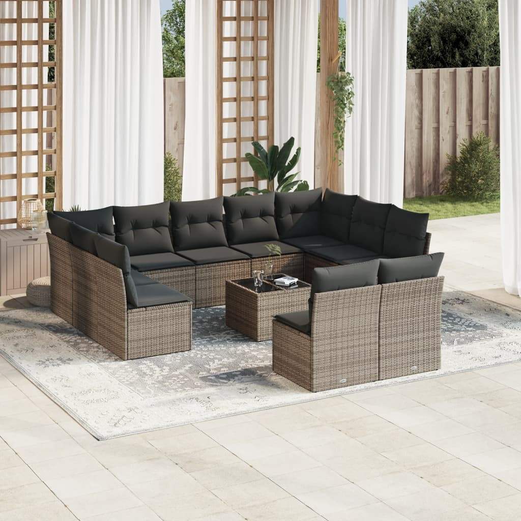Set Divani da Giardino 12 pz con Cuscini Grigio in Polyrattan - homemem39