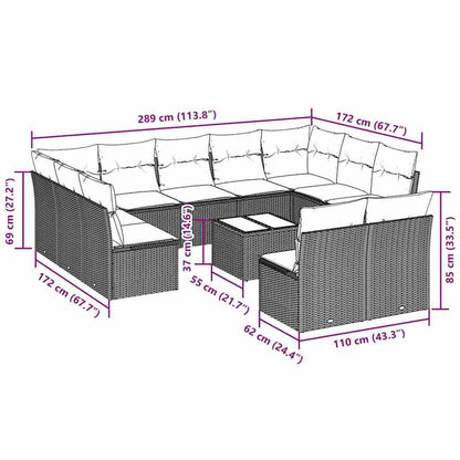 Set Divano Giardino 12 pz con Cuscini Grigio Chiaro Polyrattan - homemem39