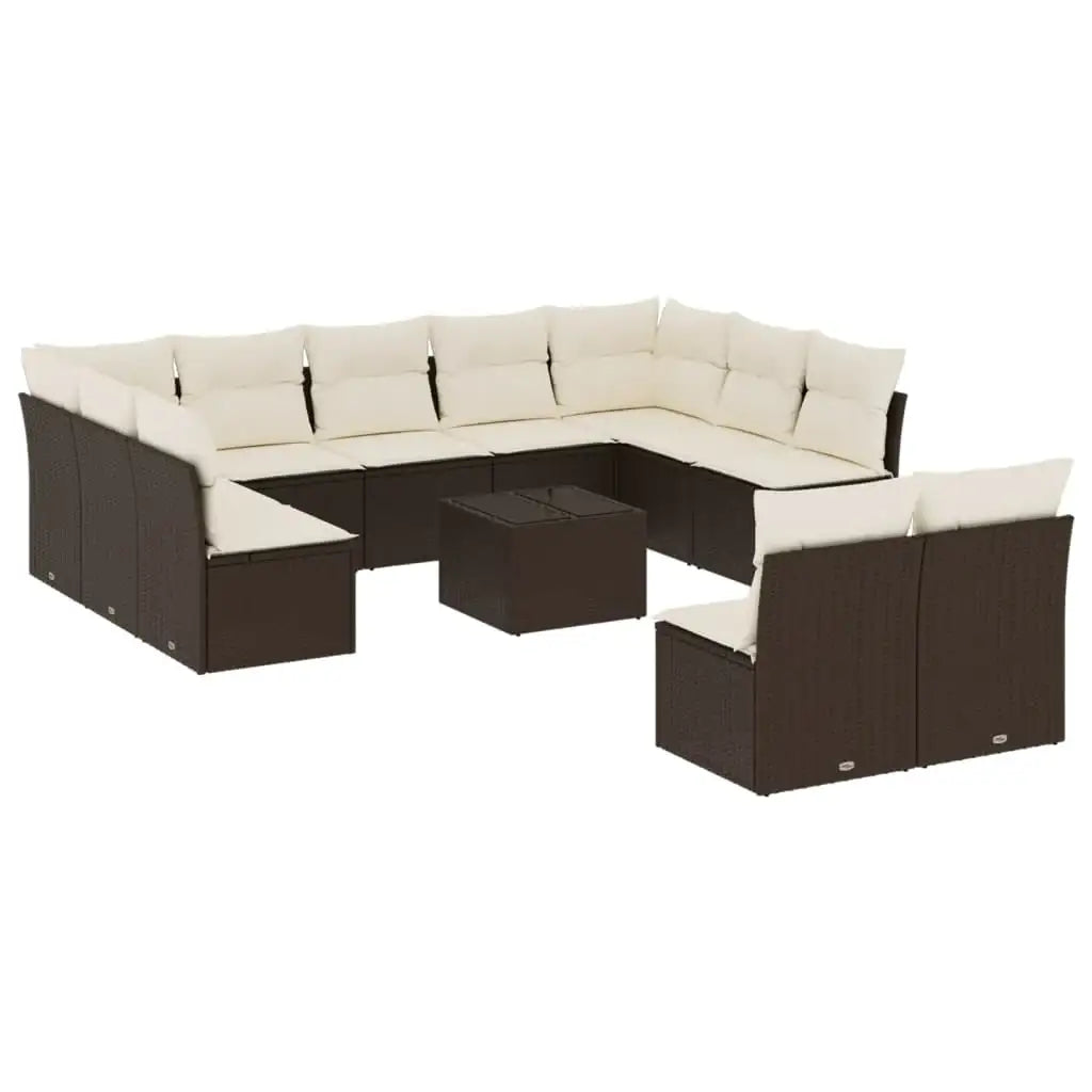 Set Divani da Giardino 12 pz con Cuscini Marrone in Polyrattan - homemem39