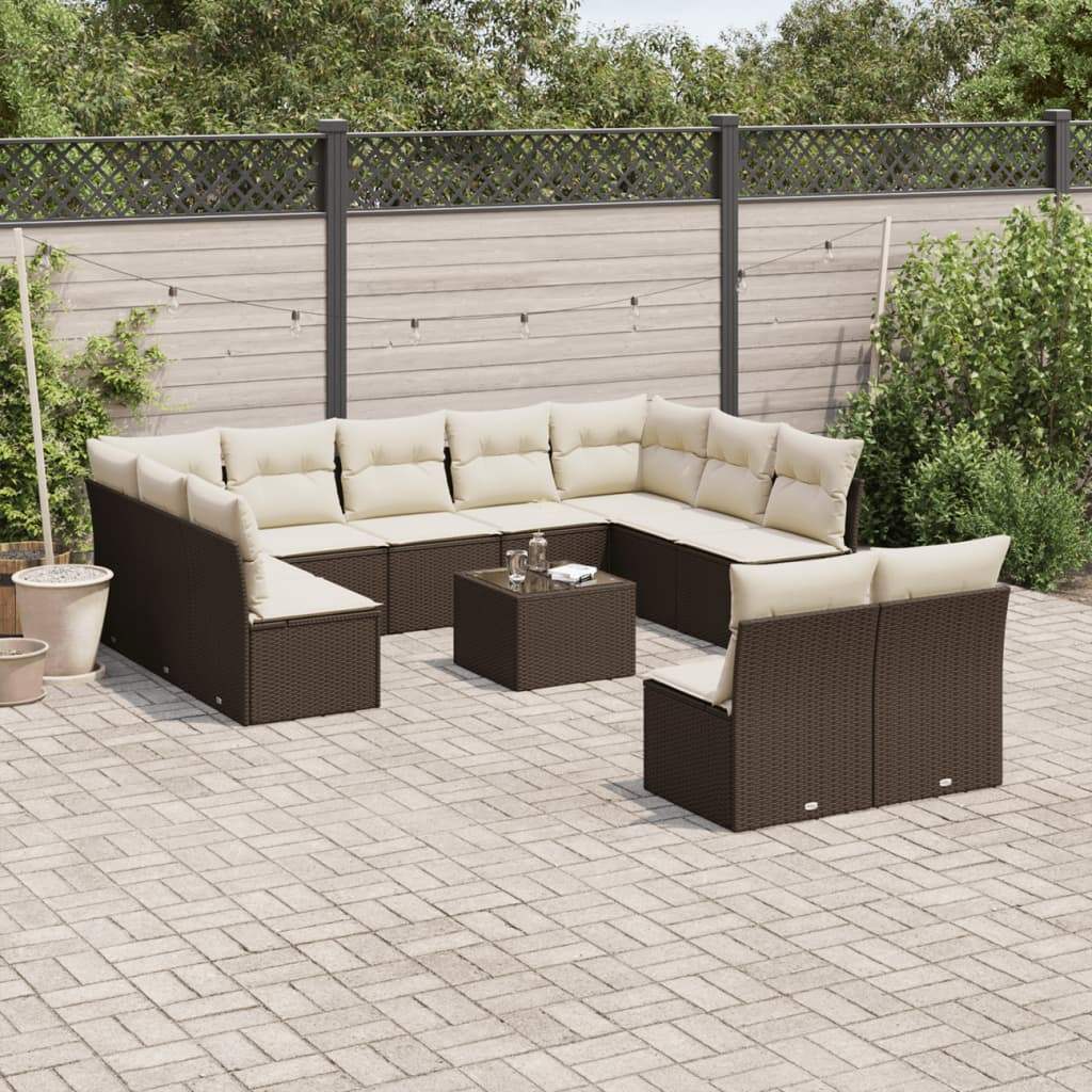 Set Divani da Giardino 12 pz con Cuscini Marrone in Polyrattan - homemem39