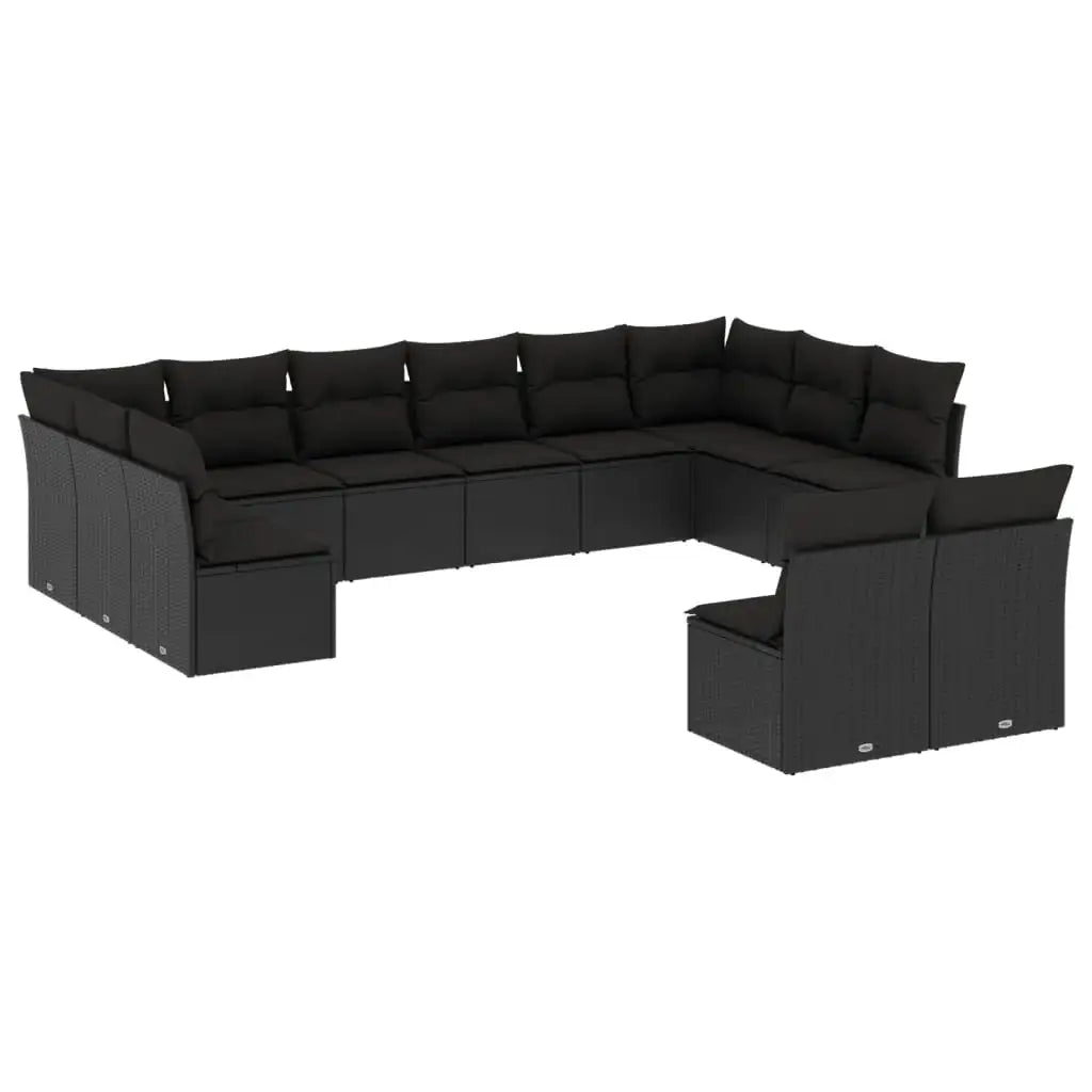 Set Divani da Giardino 12 pz con Cuscini Nero in Polyrattan - homemem39
