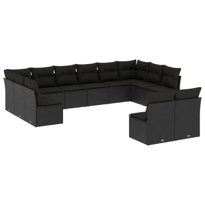 Set Divani da Giardino 12 pz con Cuscini Nero in Polyrattan - homemem39