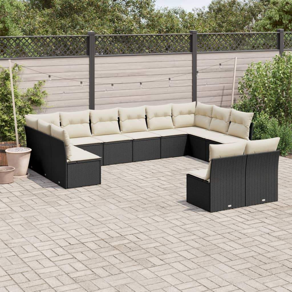 Set Divani da Giardino 12 pz con Cuscini Nero in Polyrattan - homemem39