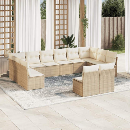 Set Divani da Giardino 12 pz con Cuscini Beige in Polyrattan - homemem39