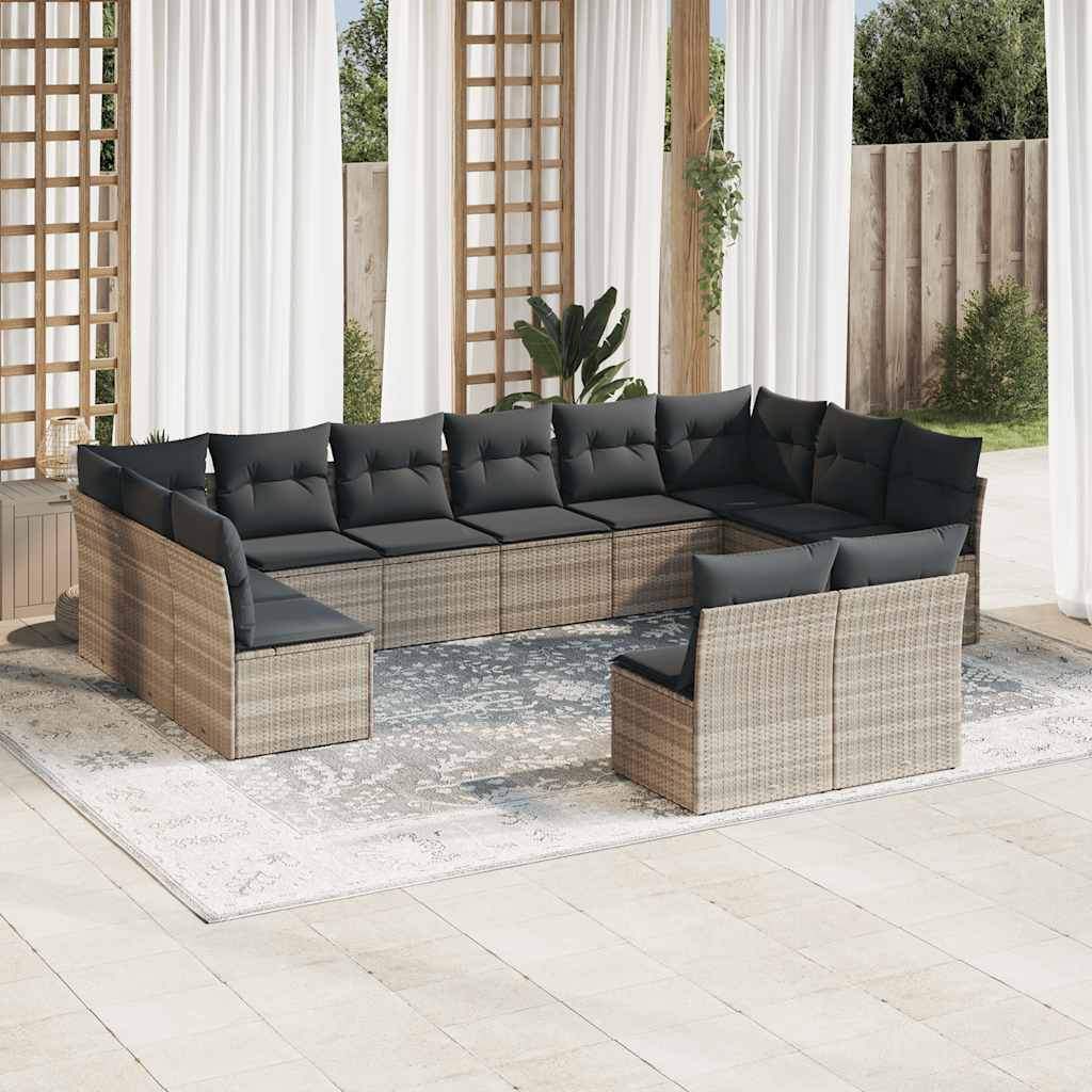 Set Divano Giardino 12 pz con Cuscini Grigio Chiaro Polyrattan - homemem39