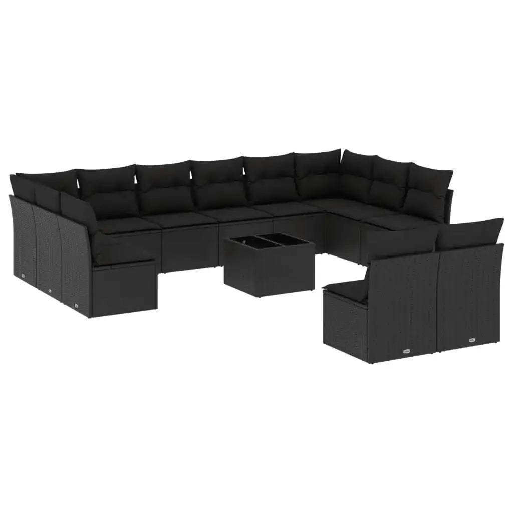 Set Divani da Giardino 13pz con Cuscini Nero in Polyrattan - homemem39