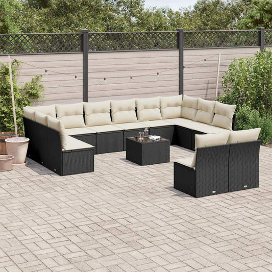 Set Divani da Giardino 13pz con Cuscini Nero in Polyrattan - homemem39