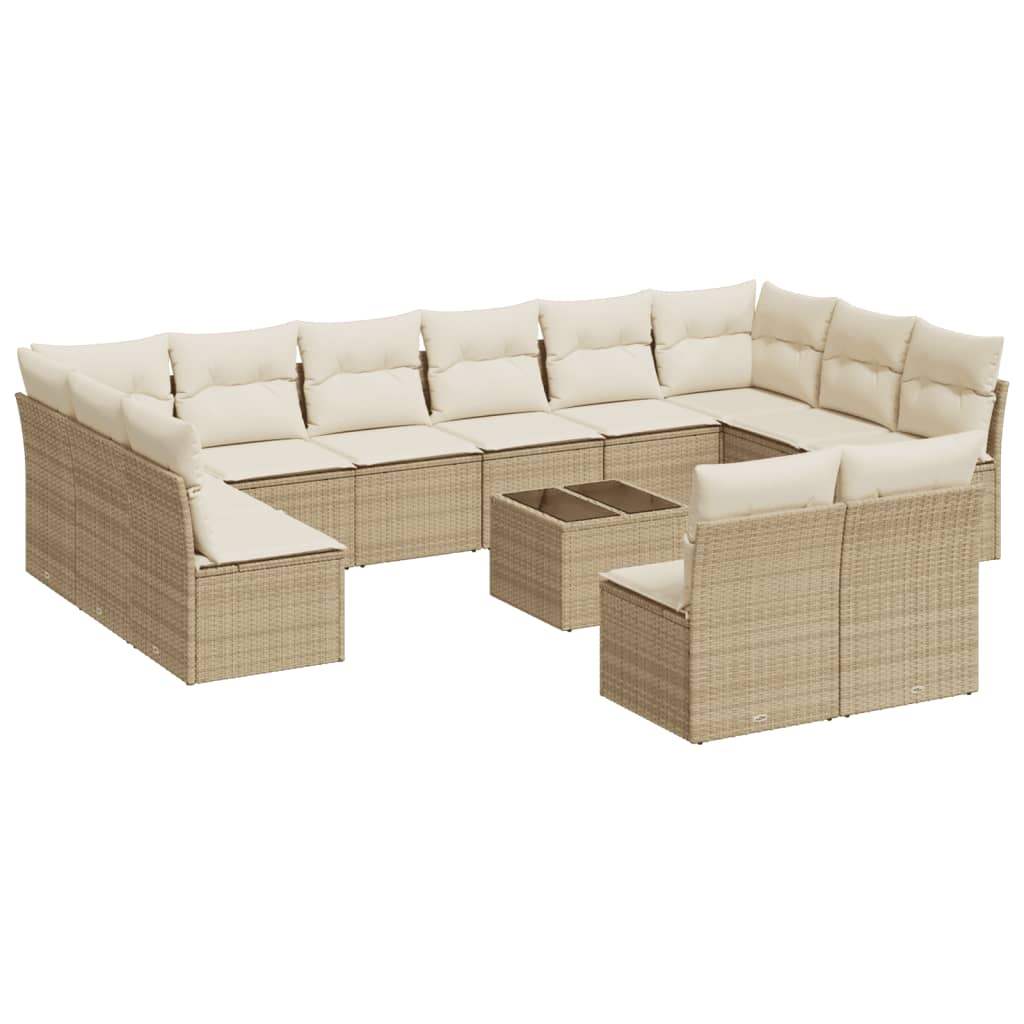 Set Divano da Giardino 13 pz con Cuscini Beige in Polyrattan - homemem39