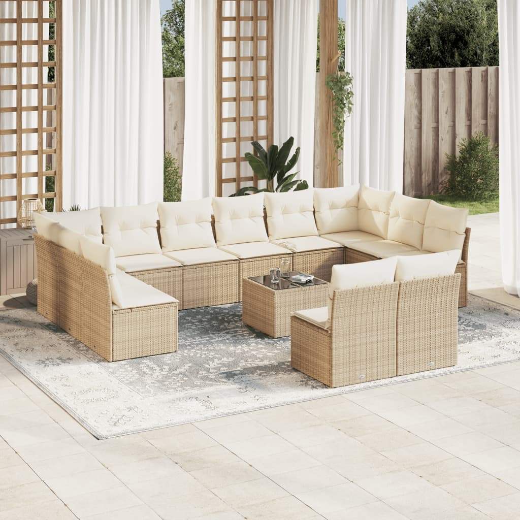 Set Divano da Giardino 13 pz con Cuscini Beige in Polyrattan - homemem39