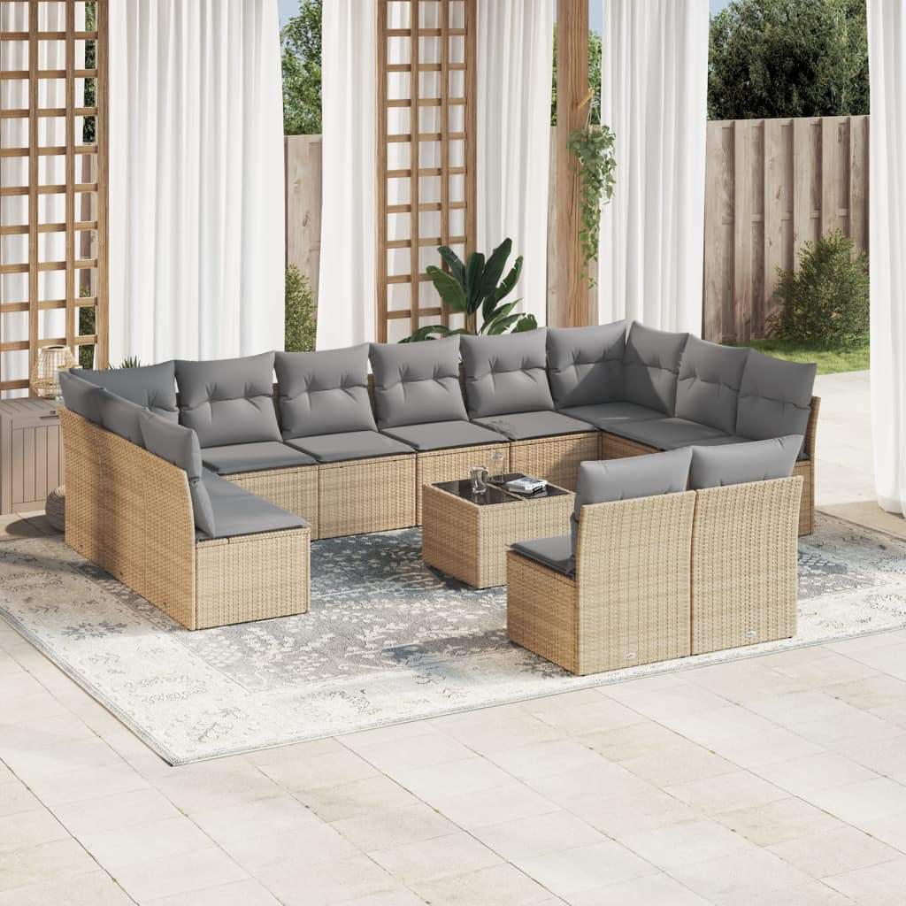 Set Divano da Giardino 13 pz con Cuscini Beige in Polyrattan - homemem39