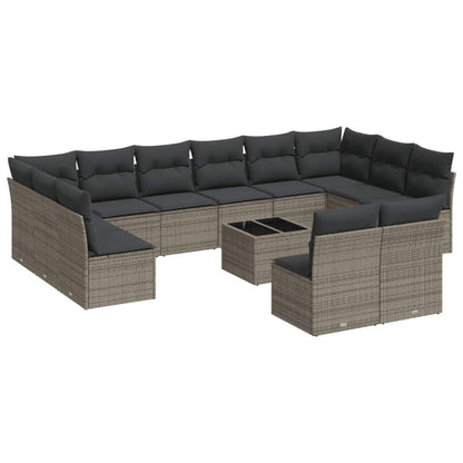 Set Divani da Giardino 13 pz con Cuscini Grigio in Polyrattan - homemem39