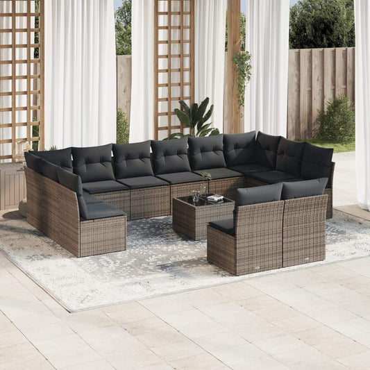Set Divani da Giardino 13 pz con Cuscini Grigio in Polyrattan - homemem39