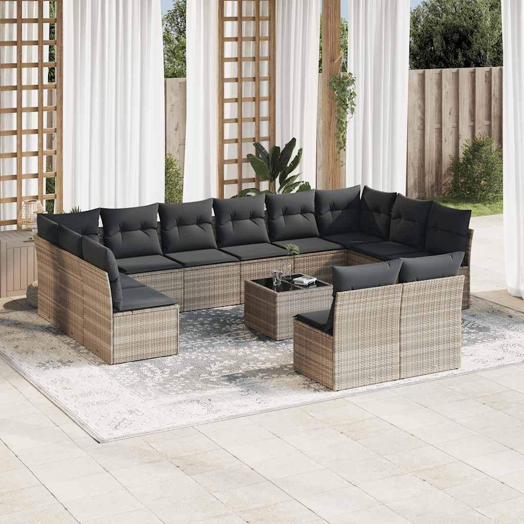 Set Divani Giardino 13 pz con Cuscini Grigio Chiaro Polyrattan - homemem39
