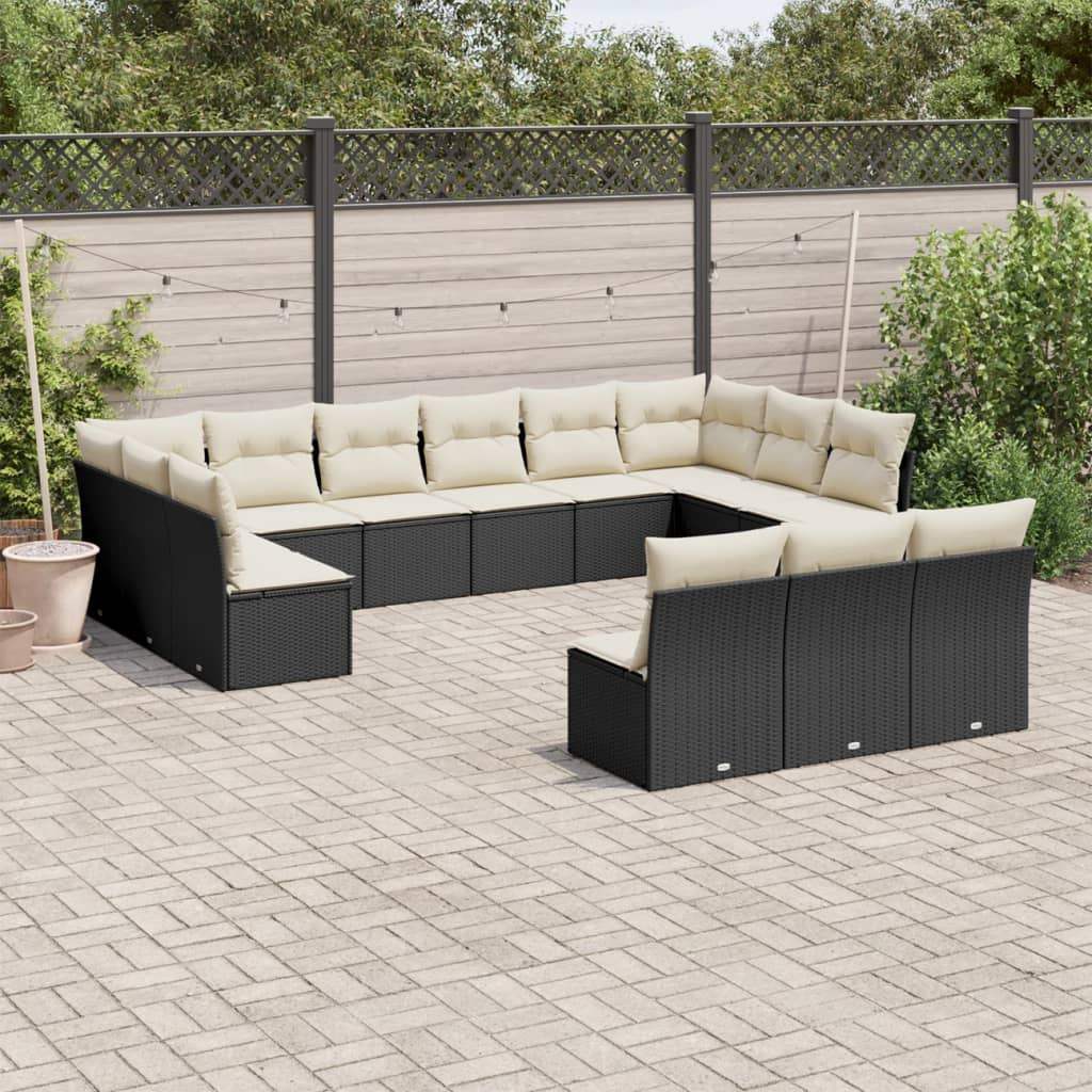 Set Divani da Giardino 13pz con Cuscini Nero in Polyrattan - homemem39