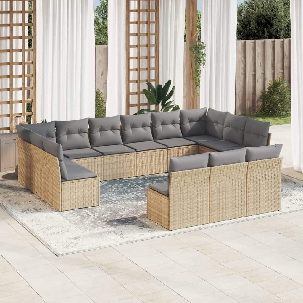 Set Divano da Giardino 13 pz con Cuscini Beige in Polyrattan - homemem39