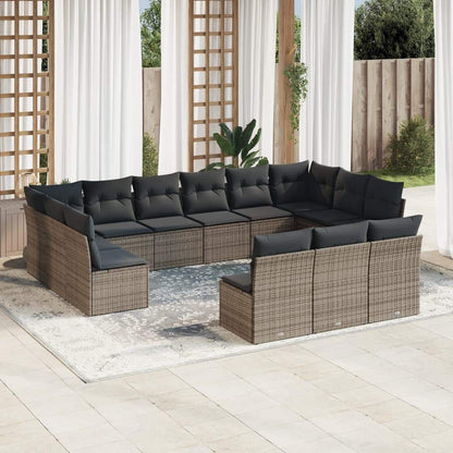 Set Divani da Giardino 13 pz con Cuscini Grigio in Polyrattan - homemem39