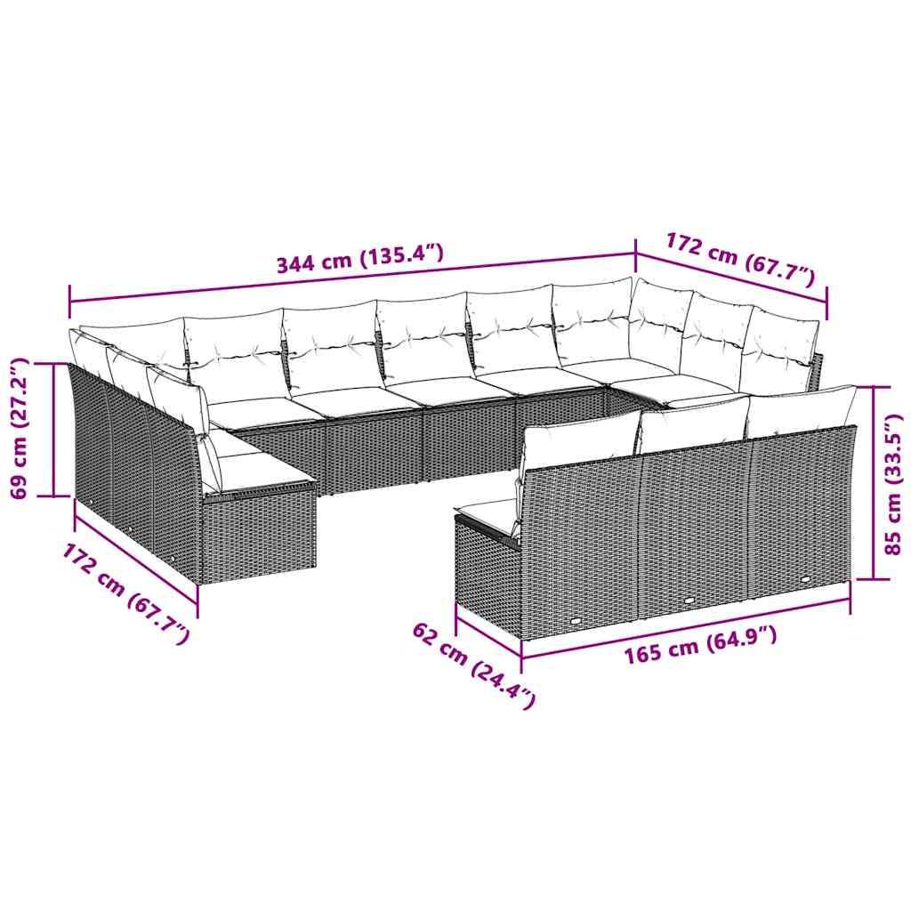 Set Divani Giardino 13 pz con Cuscini Grigio Chiaro Polyrattan - homemem39