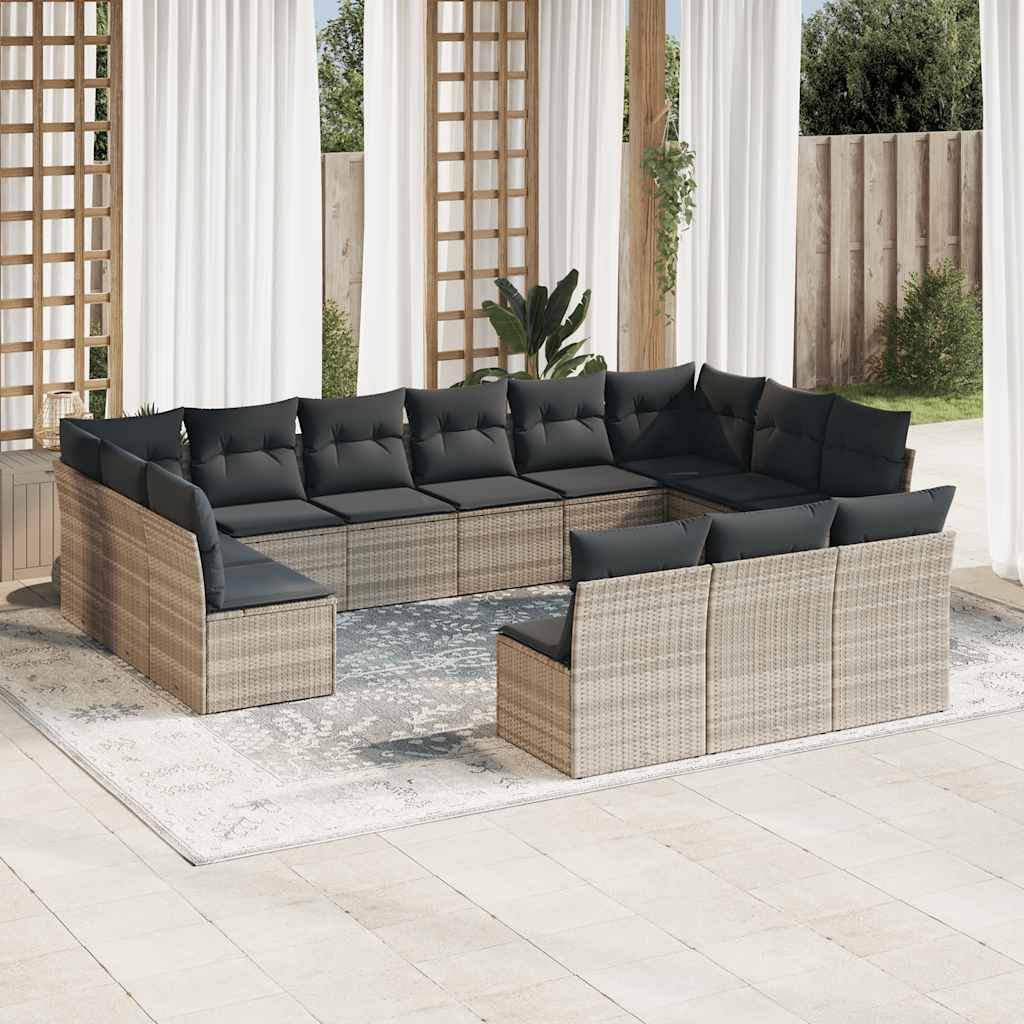 Set Divani Giardino 13 pz con Cuscini Grigio Chiaro Polyrattan - homemem39