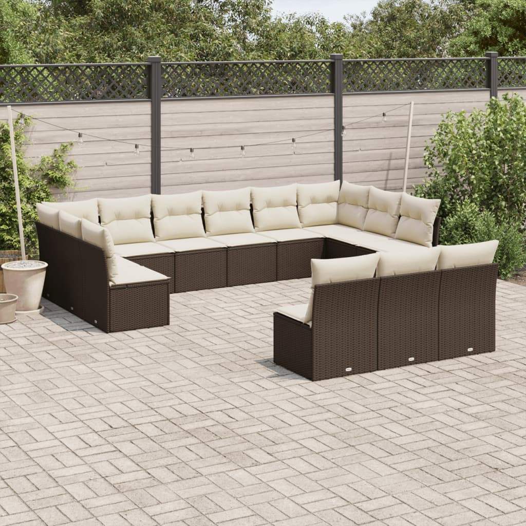 Set Divani da Giardino 13 pz con Cuscini Marrone in Polyrattan - homemem39
