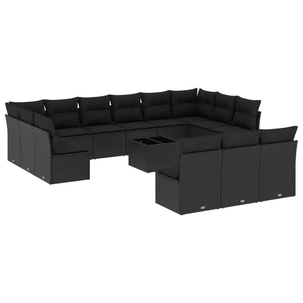 Set Divani da Giardino 14pz con Cuscini in Polyrattan Nero - homemem39