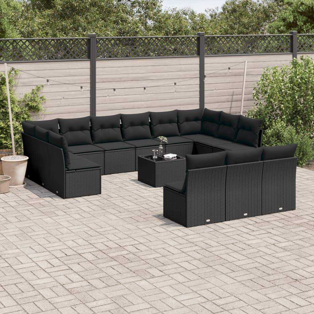 Set Divani da Giardino 14pz con Cuscini in Polyrattan Nero - homemem39